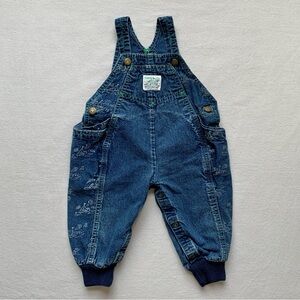 Vintage Oshkosh Made in USA 100% Cotton Denim Overalls with Sailboats Print 24M